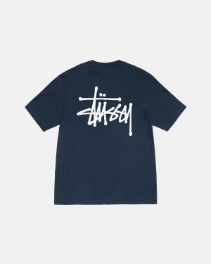 Camiseta Stussy Basic Azul Marino | 92106-YMVQ