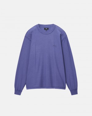 Camiseta Stussy Lazy Ls Azules Oscuro | 09345-KSOZ