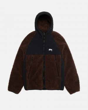 Chaquetas Stussy Sherpa Paneled Encapuchado Marrones | 43716-DJSW