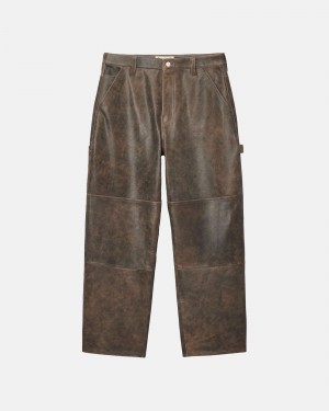 Pantalon Stussy Trabajo Pant Distressed Cuero Marrones | 26937-YAZM