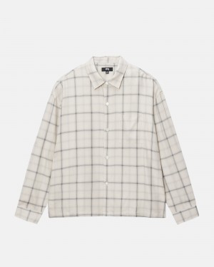 Shirts Stussy Shadow Plaid Rayon Beige | 51934-IANQ