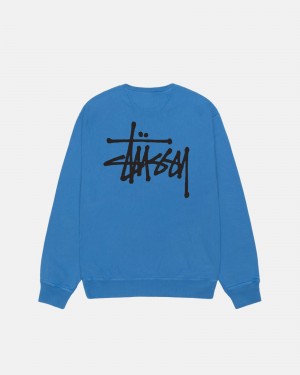 Sudaderas Stussy Basic Crew Pigment Dyed Azules | 47326-GVPN