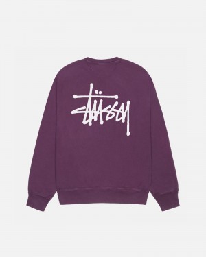 Sudaderas Stussy Basic Crew Pigment Dyed Moradas | 71538-XMNI