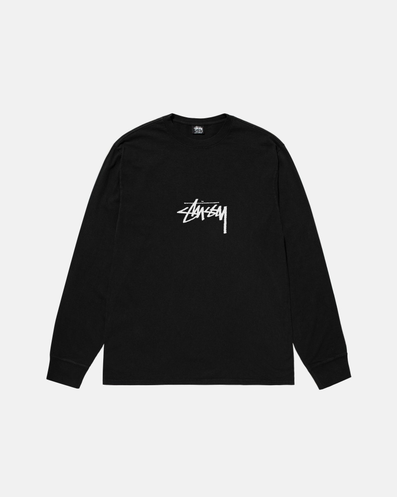 Camiseta Stussy Small Stock Ls Pigment Dyed Negras | 75341-OZPL