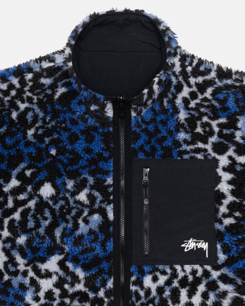 Chaquetas Stussy Sherpa Reversible Azules Leopardo | 02978-UBYV