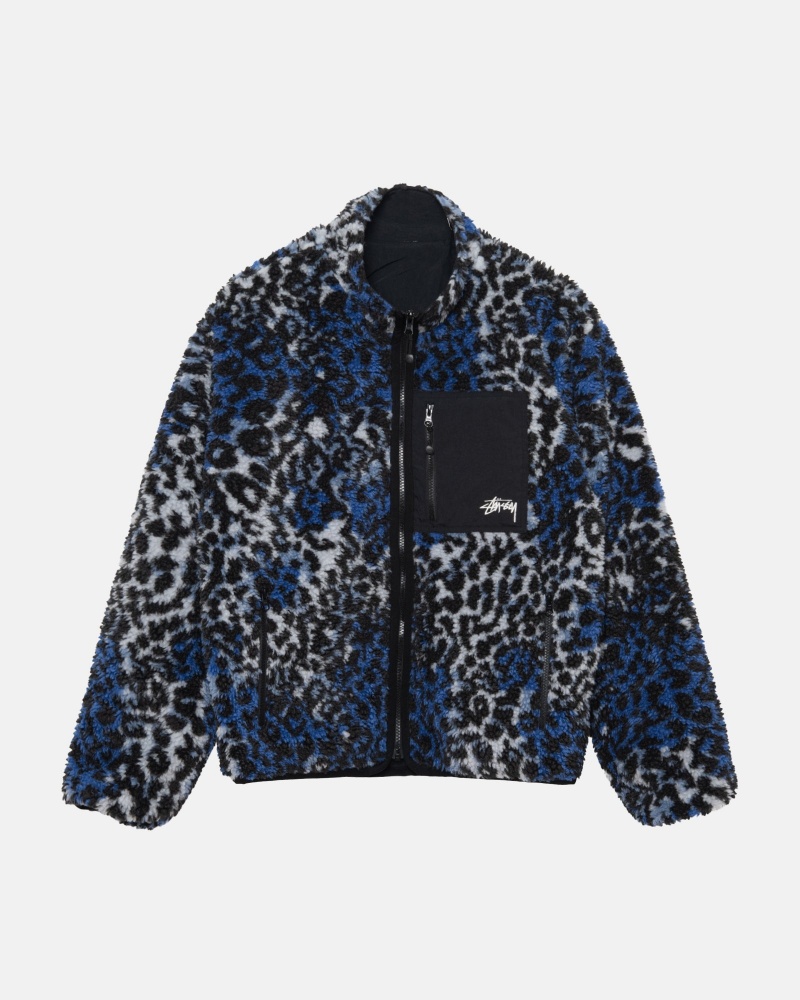 Chaquetas Stussy Sherpa Reversible Azules Leopardo | 02978-UBYV