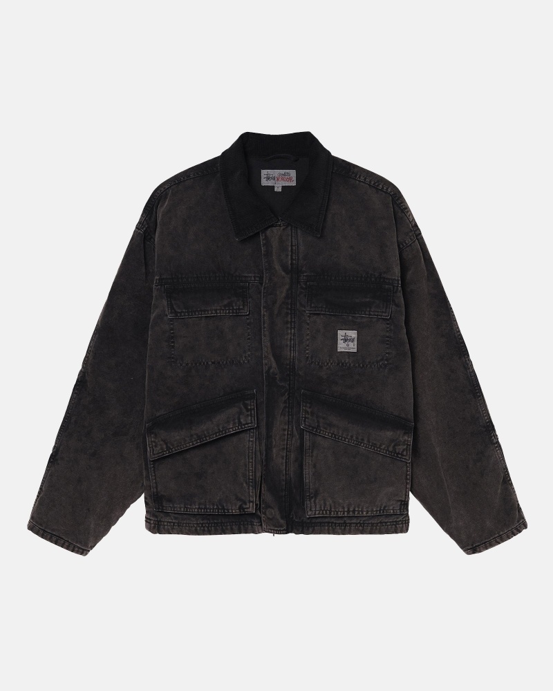 Chaquetas Stussy Shop Washed Lona Negras | 31469-DVYU