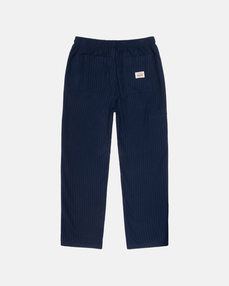 Pantalon Stussy Beach Pant Lana Stripe Azul Marino | 98721-NUAH