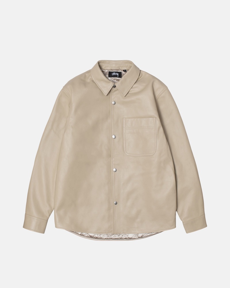 Shirts     Stussy Cuero Beige | 38651-IKAD