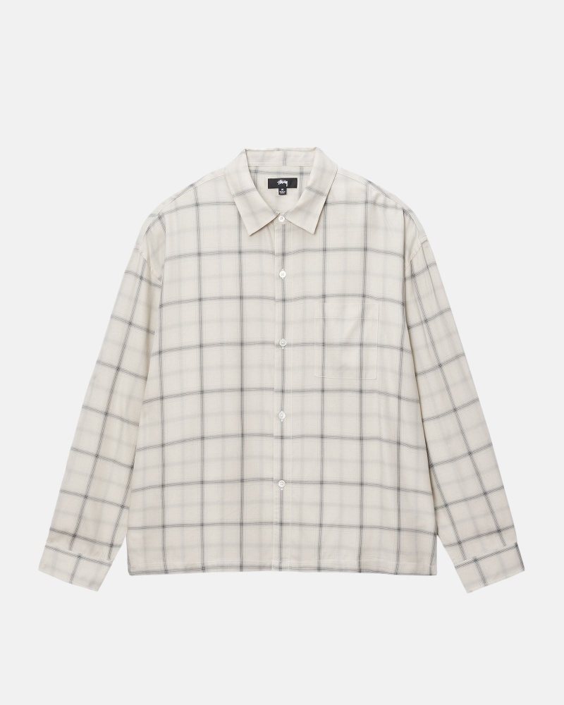 Shirts     Stussy Shadow Plaid Rayon Beige | 51934-IANQ