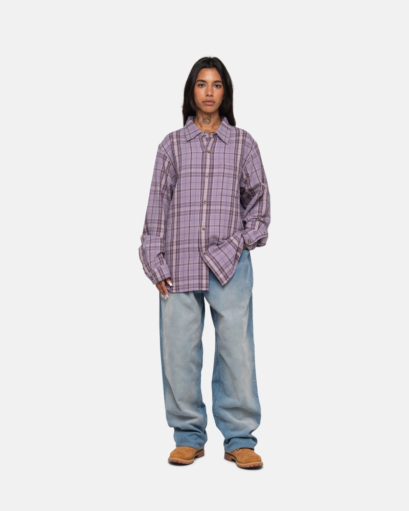 Shirts     Stussy Stones Plaid Lavanda | 68537-OTCH