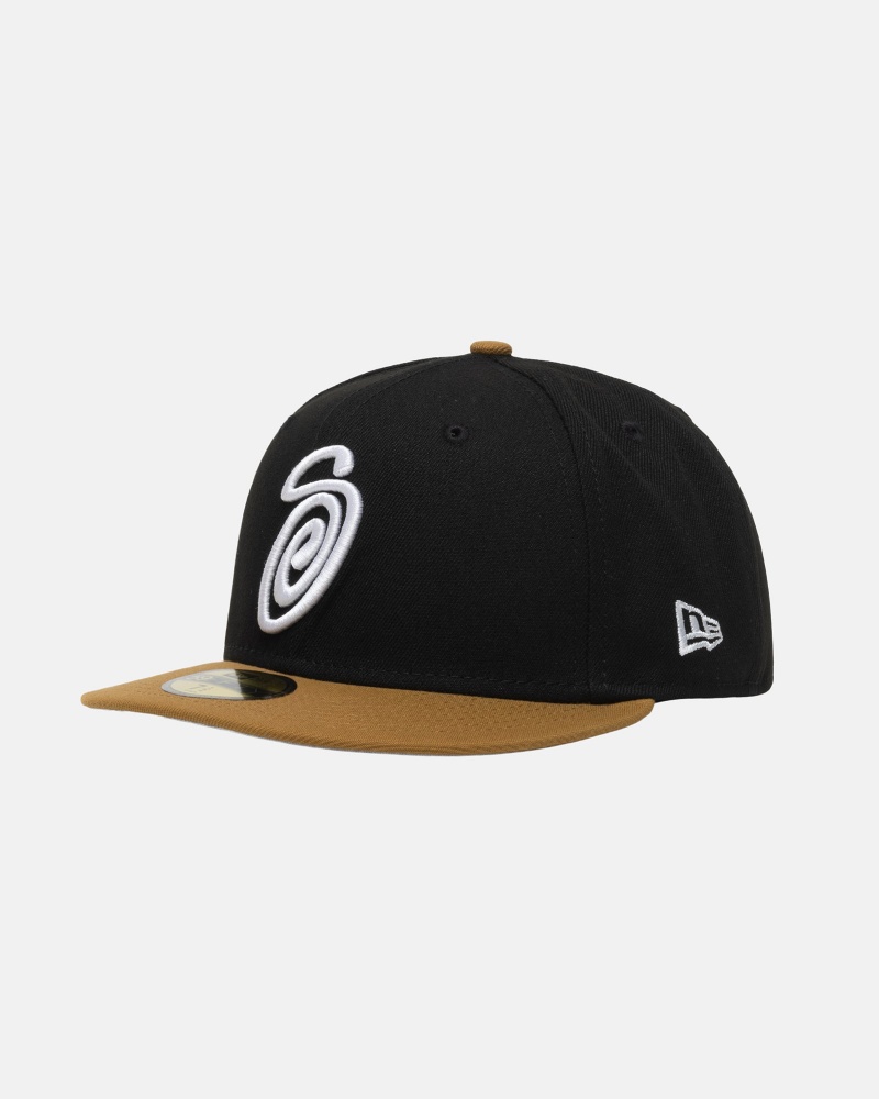 Sombreros Stussy New Era 59fifty Curly S Negras Doradas | 64135-WKXD