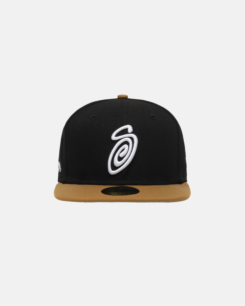 Sombreros Stussy New Era 59fifty Curly S Negras Doradas | 64135-WKXD