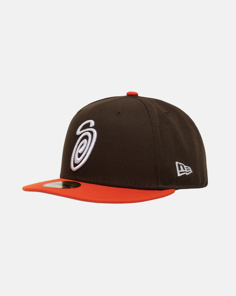 Sombreros Stussy New Era 59fifty Curly S Marrones Naranjas | 85367-SPQF