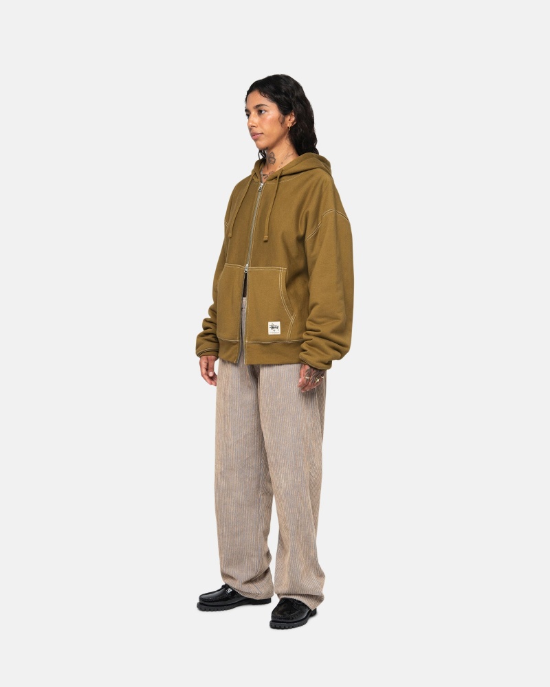 Sudadera con Capucha Stussy Double Face Label Zip Verde Oliva | 86243-FARM