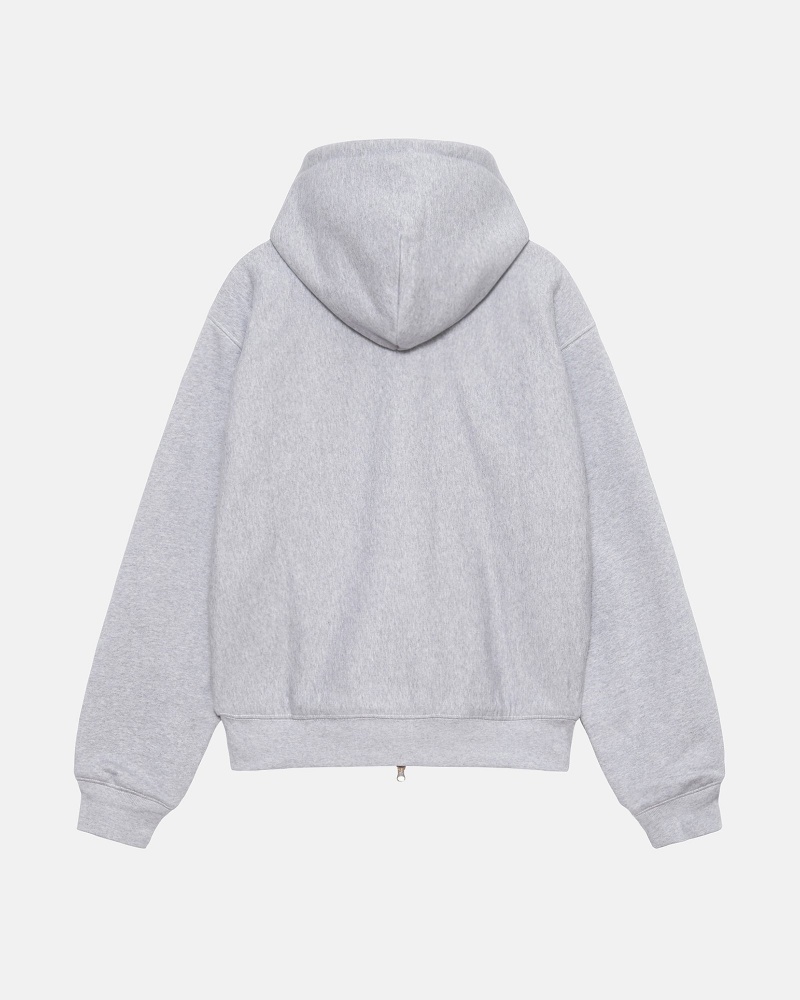 Sudadera con Capucha Stussy Double Face Label Zip Gris | 24510-UADZ