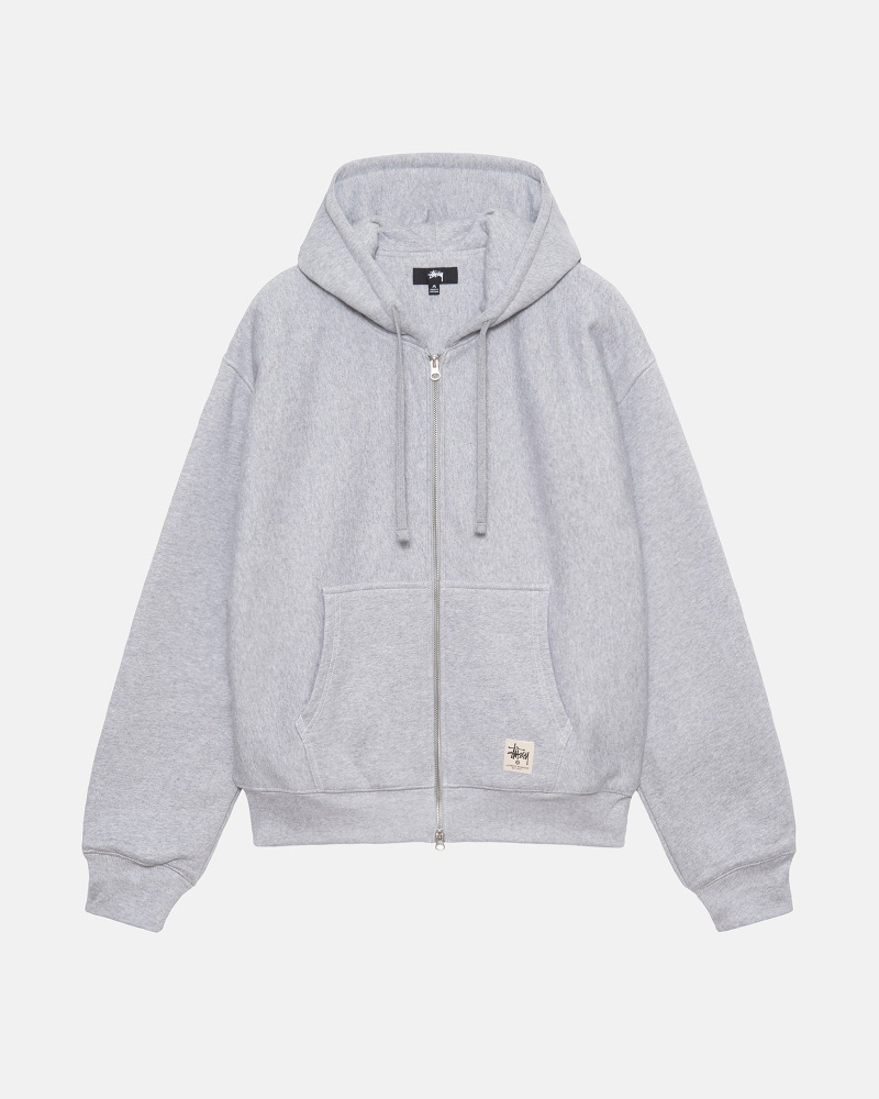 Sudadera con Capucha Stussy Double Face Label Zip Gris | 24510-UADZ