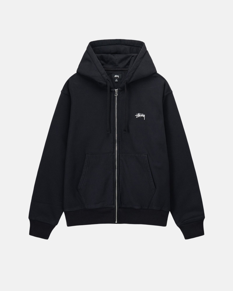 Sudadera con Capucha Stussy Stock Logo Zip Negras | 21937-UDQX