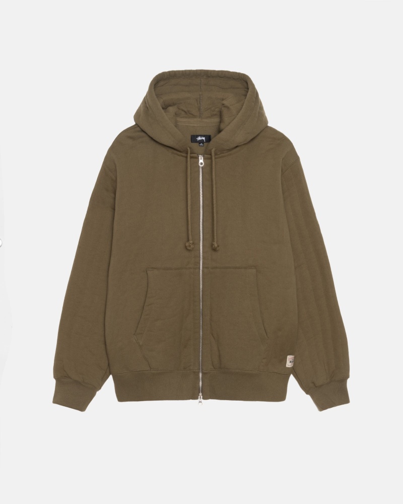 Sudadera con Capucha Stussy Vertical Acolchado Zip Verde Oliva Verde | 96420-KXUJ