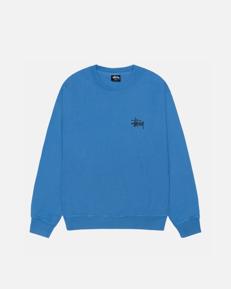 Sudaderas Stussy Basic Crew Pigment Dyed Azules | 47326-GVPN