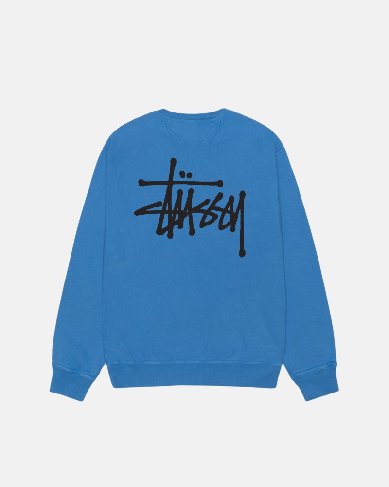 Sudaderas Stussy Basic Crew Pigment Dyed Azules | 47326-GVPN