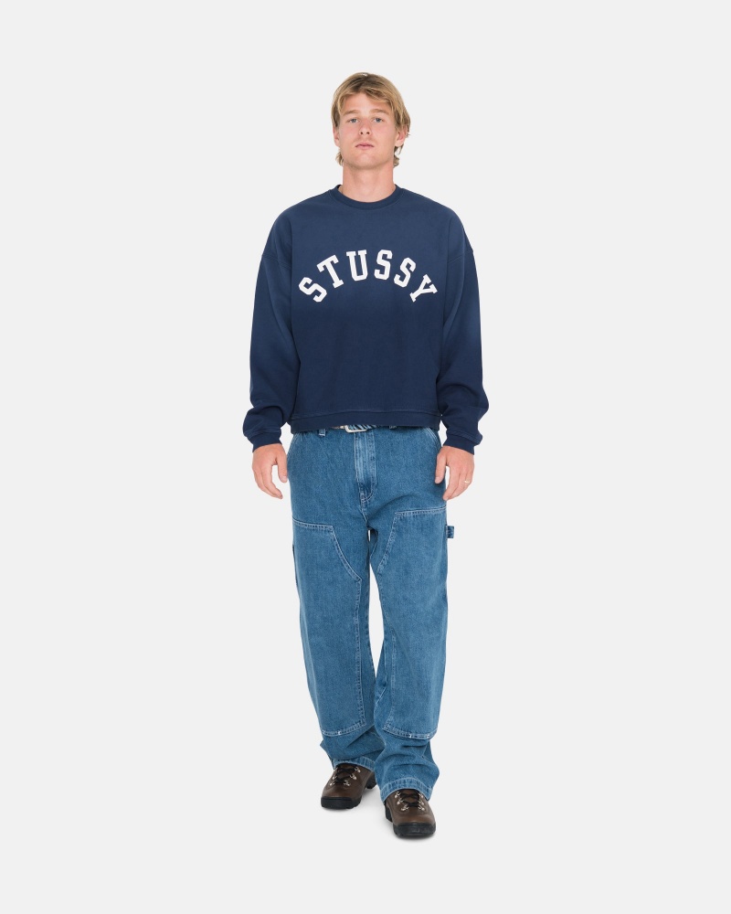 Sudaderas Stussy Sun Faded Oversized Crew Azul Marino | 23847-NPFI