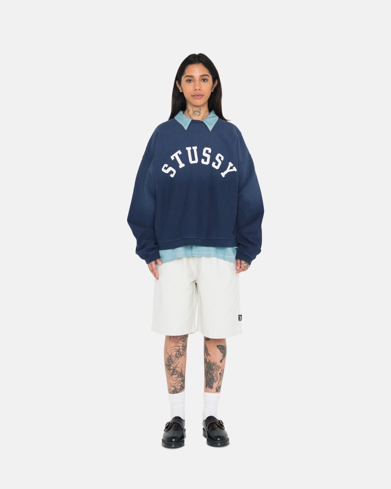 Sudaderas Stussy Sun Faded Oversized Crew Azul Marino | 23847-NPFI