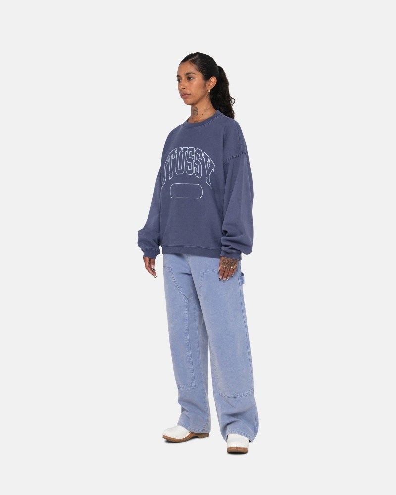 Sudaderas Stussy Varsity Oversized Crew Azules | 27053-SYBU